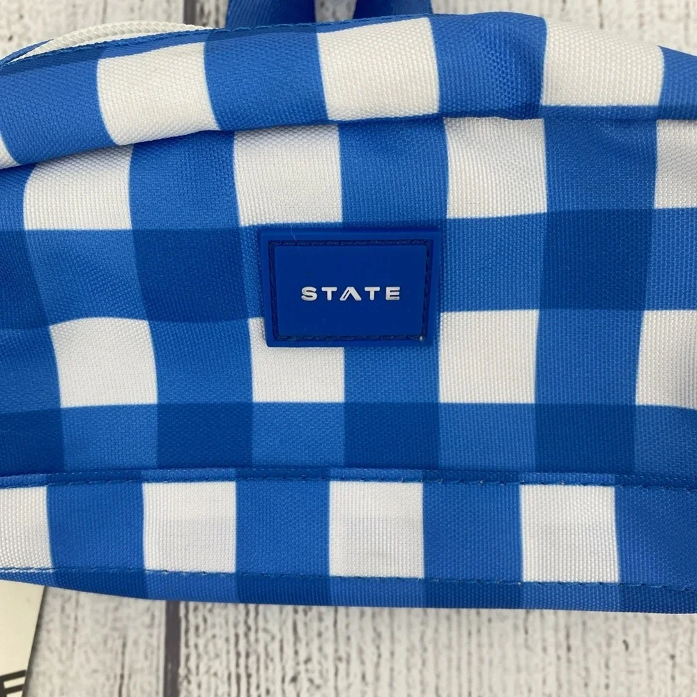 State Bags Clinton Pencil Case Blue Gingham Plaid Durable Pouch School Office